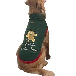 Santas Cookie Tester Holiday Pet Sweatshirt Sz Large Green & Red Hoodie New